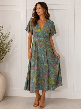 NWT $189 Le Gali Colorful Paisley Midi Dress Sz XS Resort Vacation Coastal